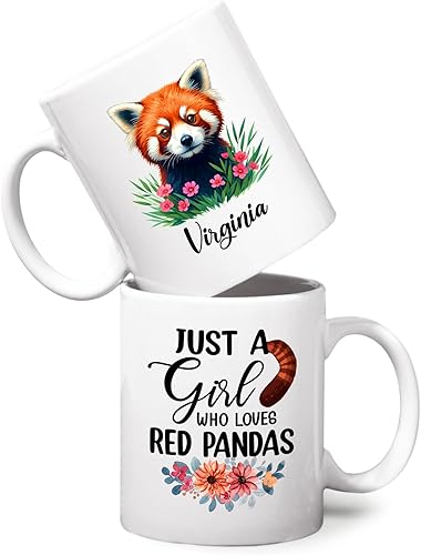 Taza de café personalizada con panda rojo, taza con texto en inglés "Just A Girl Who Loves Red Pandas", regalo para mujeres, taza de cerámica de