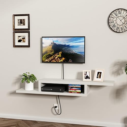 Miniatura 3 de ChooChoo Soporte de TV montado en la pared, soporte de consola multimedia, estante de almacenamiento de TV de 60 pulgadas, estante flotante de