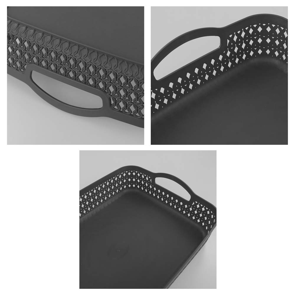 Zerdyne 6 Packs Large Plastic Storage Basket Tray with Handle, Shallow Paper Storage Basket, Gray