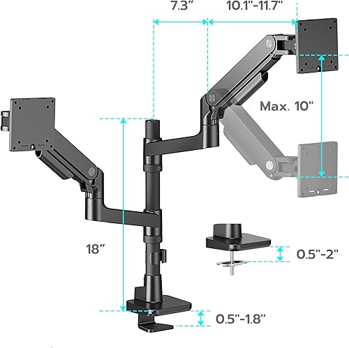 Miniatura 9 de ARES WING Soporte de escritorio con brazo de doble monitor para monitores ultraanchos de 17 a 49 pulgadas, soporte de monitor doble resistente con