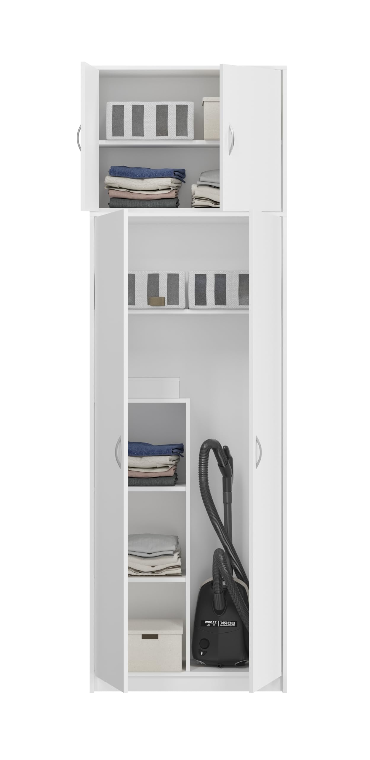 Mobile alto multiuso per scopa, pratico armadietto per aspirapolvere, 235 x 74 x 35 cm (Bianco)