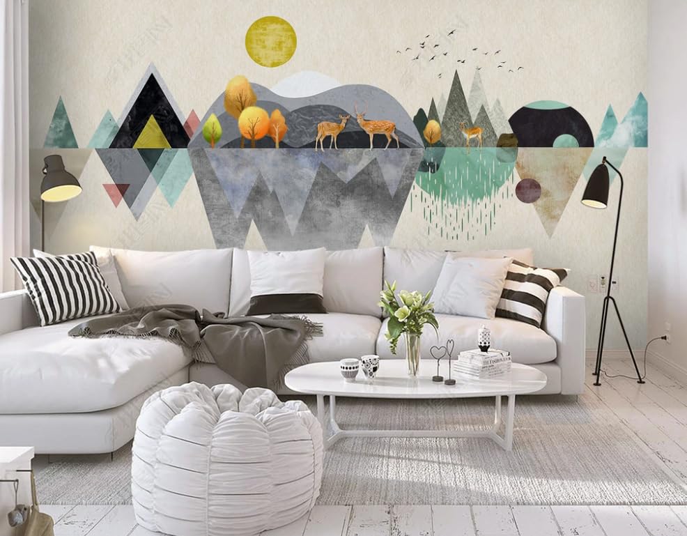 Papier peint intissé cerf géométrique pour rénover un mur - 2