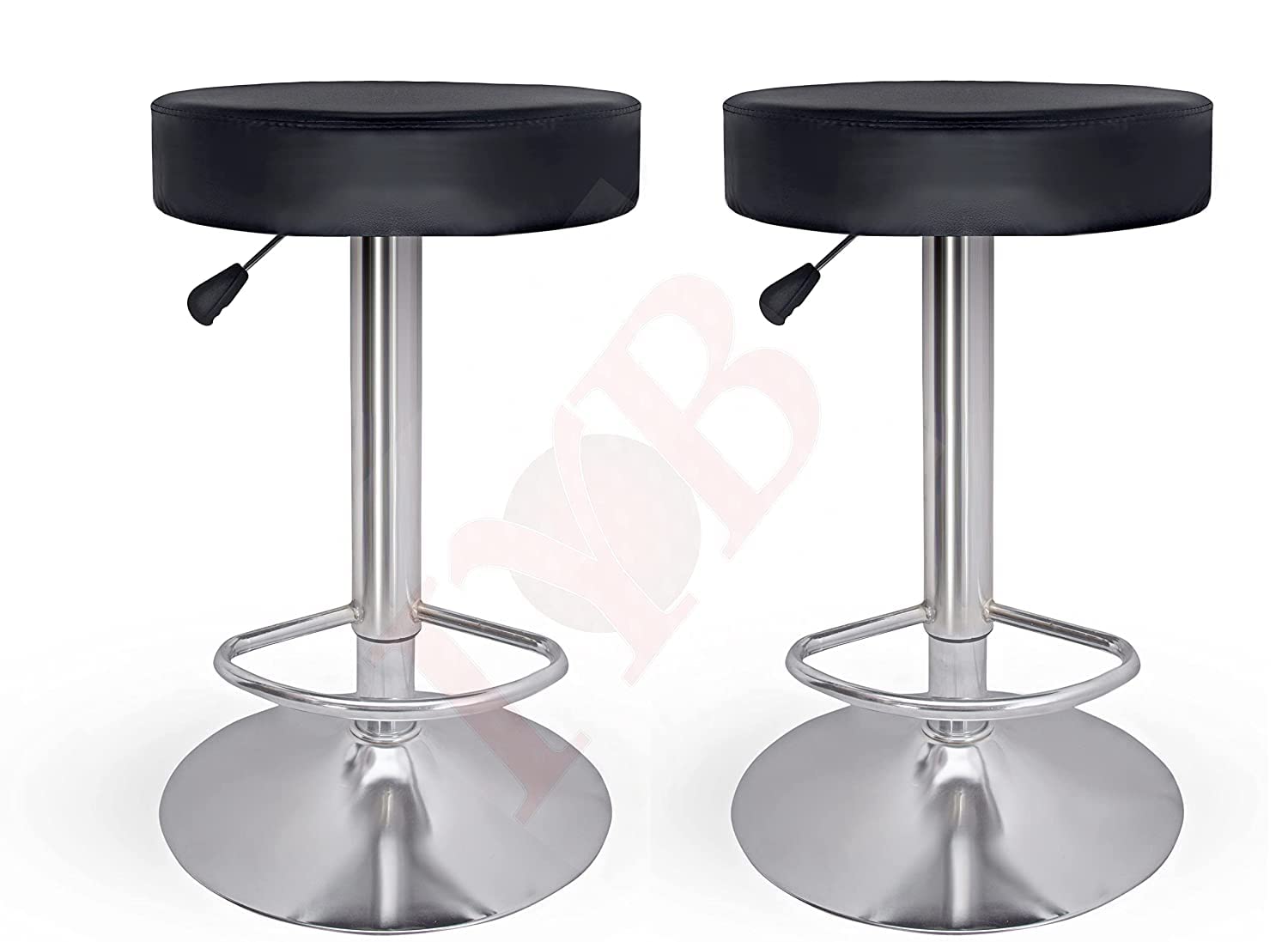 IYB -Essilor PU Foam Height Adjustable Kitchen/Office/Bar Stool in Black (Set of 2)