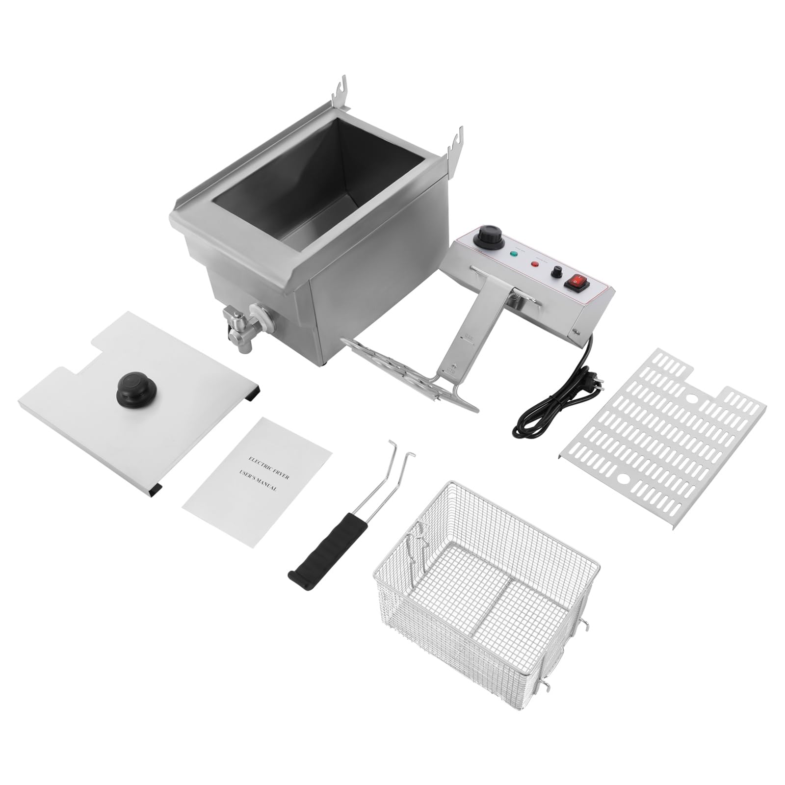 Freidora eléctrica comercial de acero inoxidable de 3000 W con cesta, 10 l, freidora de cocina grande con grifos, rango de temperatura: 60-200 °C