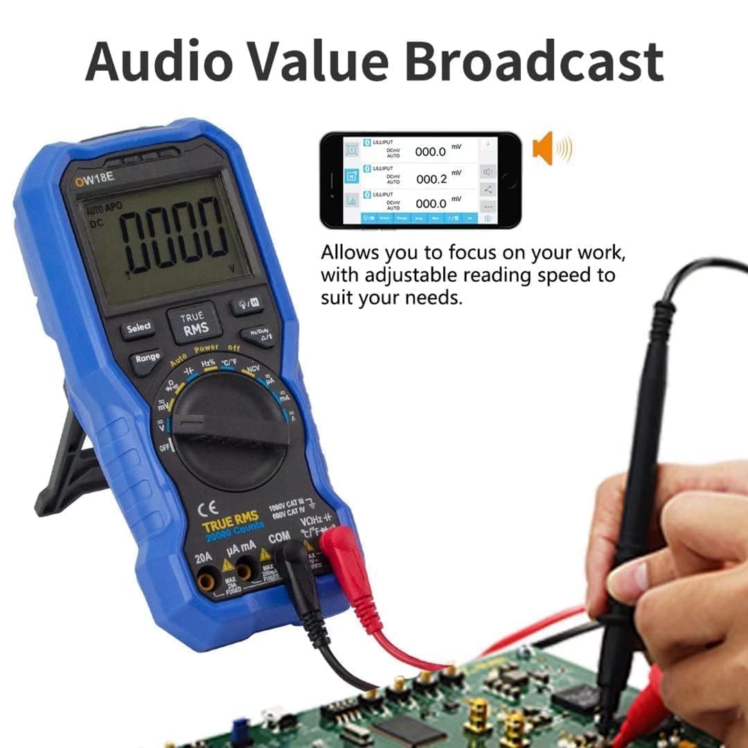 OW18E Digital multimeter,20000 Zählung True-RMS Voltmeter Ohmmeter, Hintergrundbeleuchtung LCD-Display, Bluetooth-Verbindung, für AC/DC Spannung Strom Widerstand Kapazität Diodentemperatur