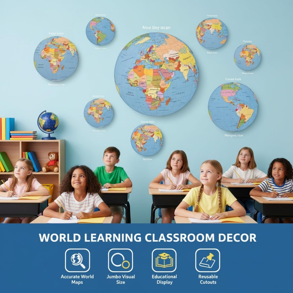 Fun Express Jumbo Globe Cutouts - VBS Vacation Bible School Supplies/Decor- Educational and Learning Activities for Kids - 8 Pieces - Assorted