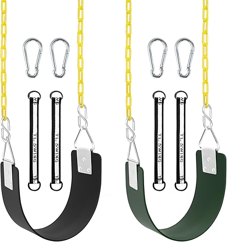 Miniatura 1 de Juego de 2 columpios con anillo triangular de metal y cadenas antioxidantes de 66 pulgadas, accesorios para columpio de árbol con ganchos a presión