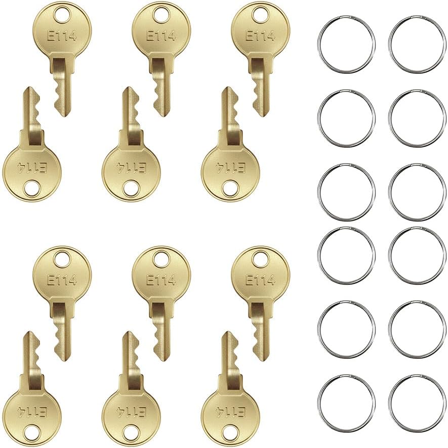12 Pack Paper Towel Dispenser Key Set with Key Rings, E114 Key Replacement for E-114 Toilet Tissue and Soap Units, Dispenser Key for Janitors, Maintenance, Staff, Offices, Restrooms