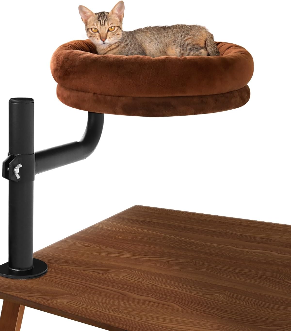 Cat Bed for Desk,Keeps Kitten Close and Workspace Clear Cat Bed,Height Adjustable and Rotatable,Drilling-Free(Heated Brown,18.5" Lx17.5 Wx17.5 W)