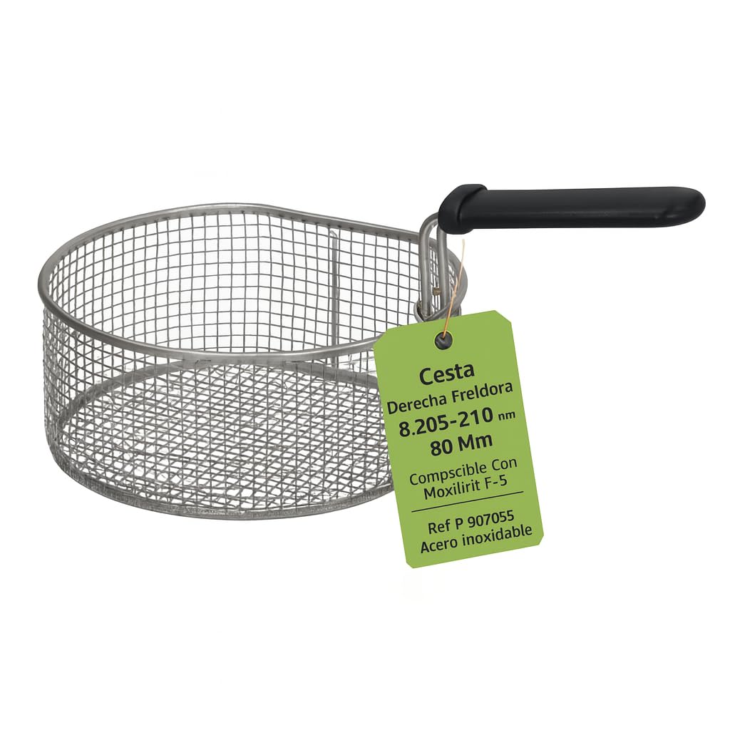 CubetasGastronorm Cesta Derecha Freidora Compatible Movilfrit F-5 Acero Inoxidable Ø205x80 mm Profesional Hostelería Mango Aislante Estructura Reforzada Código P 907035