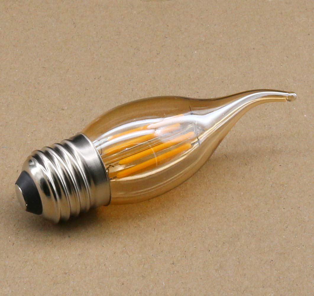 RANBOO Żarówka świeca E27 Vintage 4 W / zastępuje lampy halogenowe 40 W / 400 lumenów / ciepła biel 2700 K / 220-240 V AC / żarówka E27 kształt świecy / bez możliwości ściemniania / szkło bursztynowe / opakowanie 10 szt