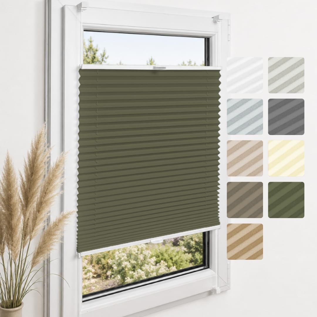 Home-Vision Premium Plissee ohne Bohren Klemmfix Olive B140 x H80cm