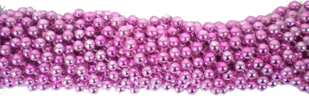 33 inch 7mm Round Metallic Pink Mardi Gras Beads - 6 Dozen (72 necklaces)