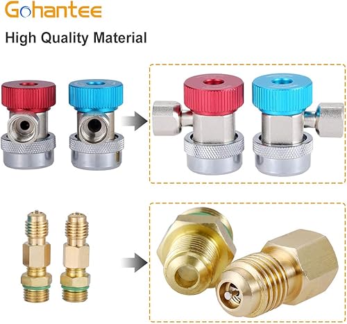 Miniatura 5 de R134A Adaptador, conector de acoplador rápido R134a ajustable alto y bajo, kit de conversión de manguera de manómetro de freón CA, HVAC SAE 14 con