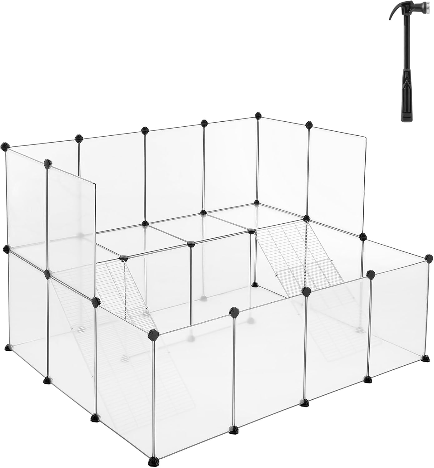 SONGMICS Kaninchengehege für Kleintiere, 143 x 108 x 93 cm, Meerschweinchengehege, Laufstall, Kunststoff, Hamster, Weiß LPC004W01 SONGMICS Kaninchengehege für Kleintiere, 143 x 108 x 93 cm, Meerschweinchengehege, Laufstall, Kunststoff, Hamster, Weiß LPC004W01