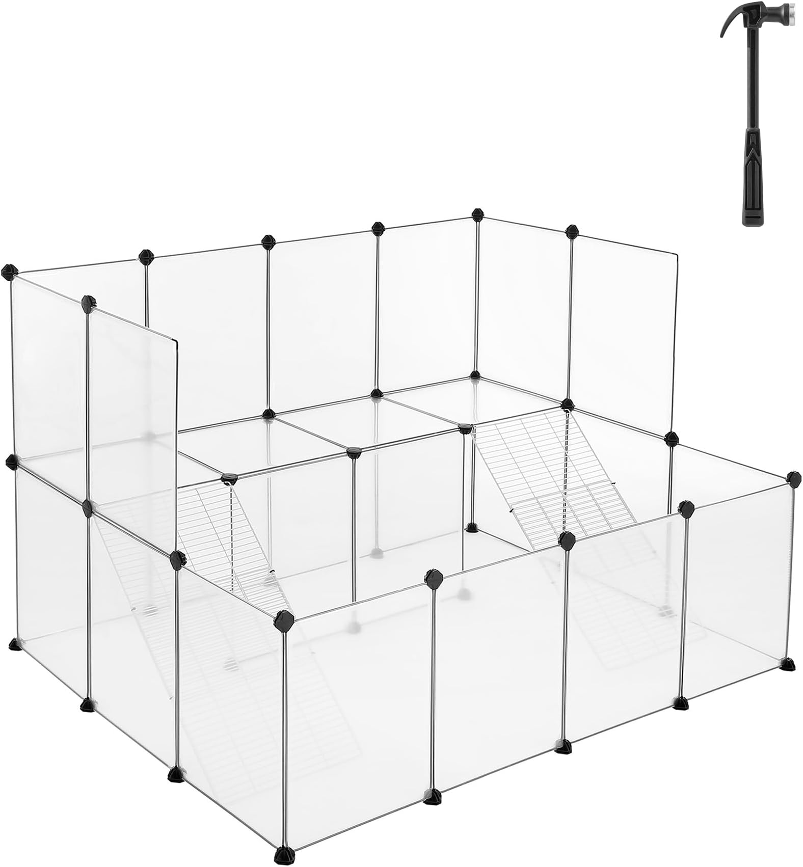 SONGMICS Guinea Pig Playpen with Dense Ramp, Indoor Rabbit Run Hutch Cage, Large Exercise Enclosure with Stairs, DIY Plastic Modular Fence for Hamster, Pet, Small Animals, White ULPC004W01