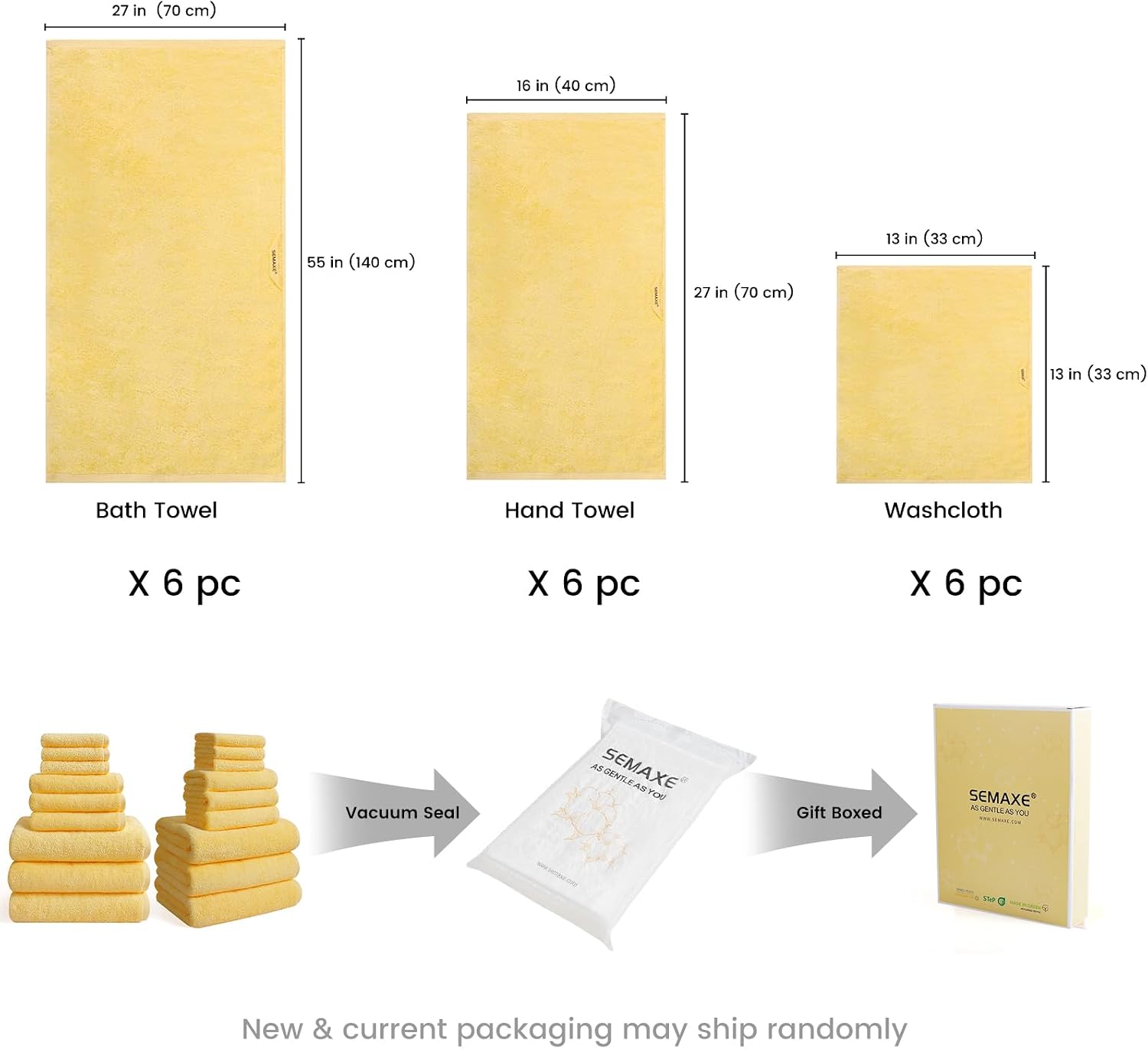 18-Piece Cotton Bath Towel Set with Hanging Loops for Bathroom, Yellow image 2