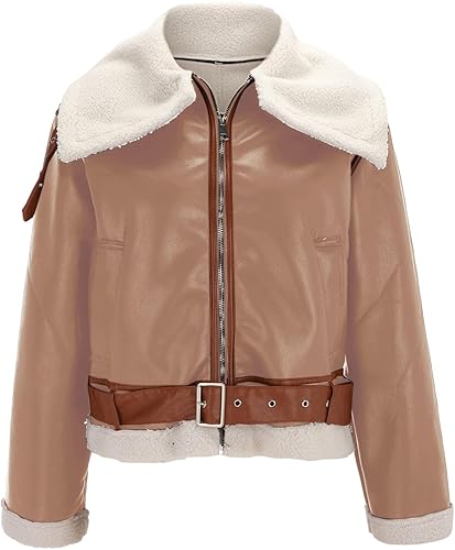 Miniatura 29 de JOFOW Chaquetas de gamuza para mujer, con solapa, cuello de vellón, con cinturón, forro de franela, abrigos, holgados, a la moda, talla extra grande