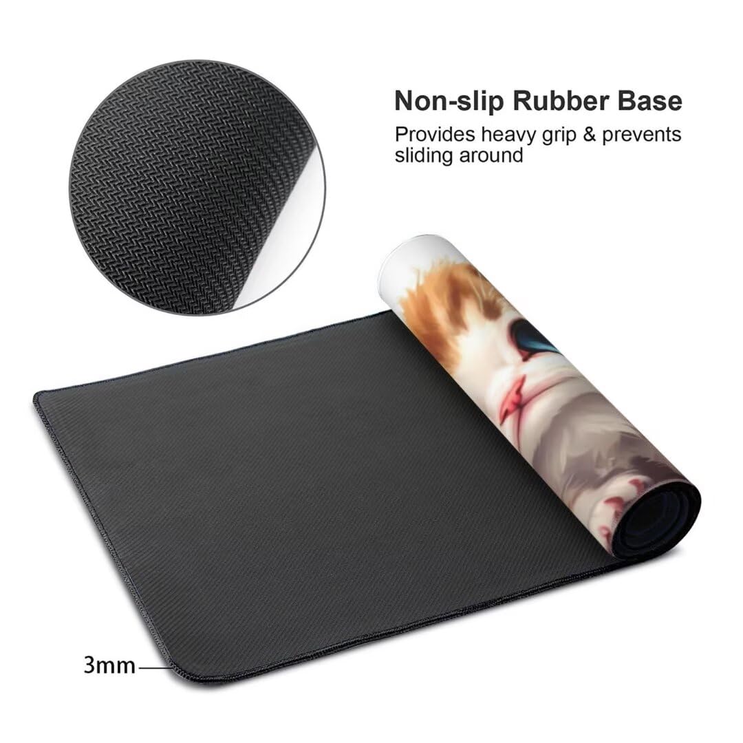 Alfombrilla de ratón 1400x600x3 MM, Alfombrilla Ratón XXL Extendida de Gran Tamaño con Bordes Cosidos, Base de Goma Antideslizante Almohadilla para Teclado, Lindo Gato Naranja S-6617