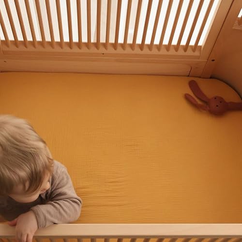 Miniatura 10 de Sábanas bajeras de muselina súper suaves para cuna de bebé para niños y niñas, tamaño estándar para colchón de cuna de 28 x 52 pulgadas, fabricadas