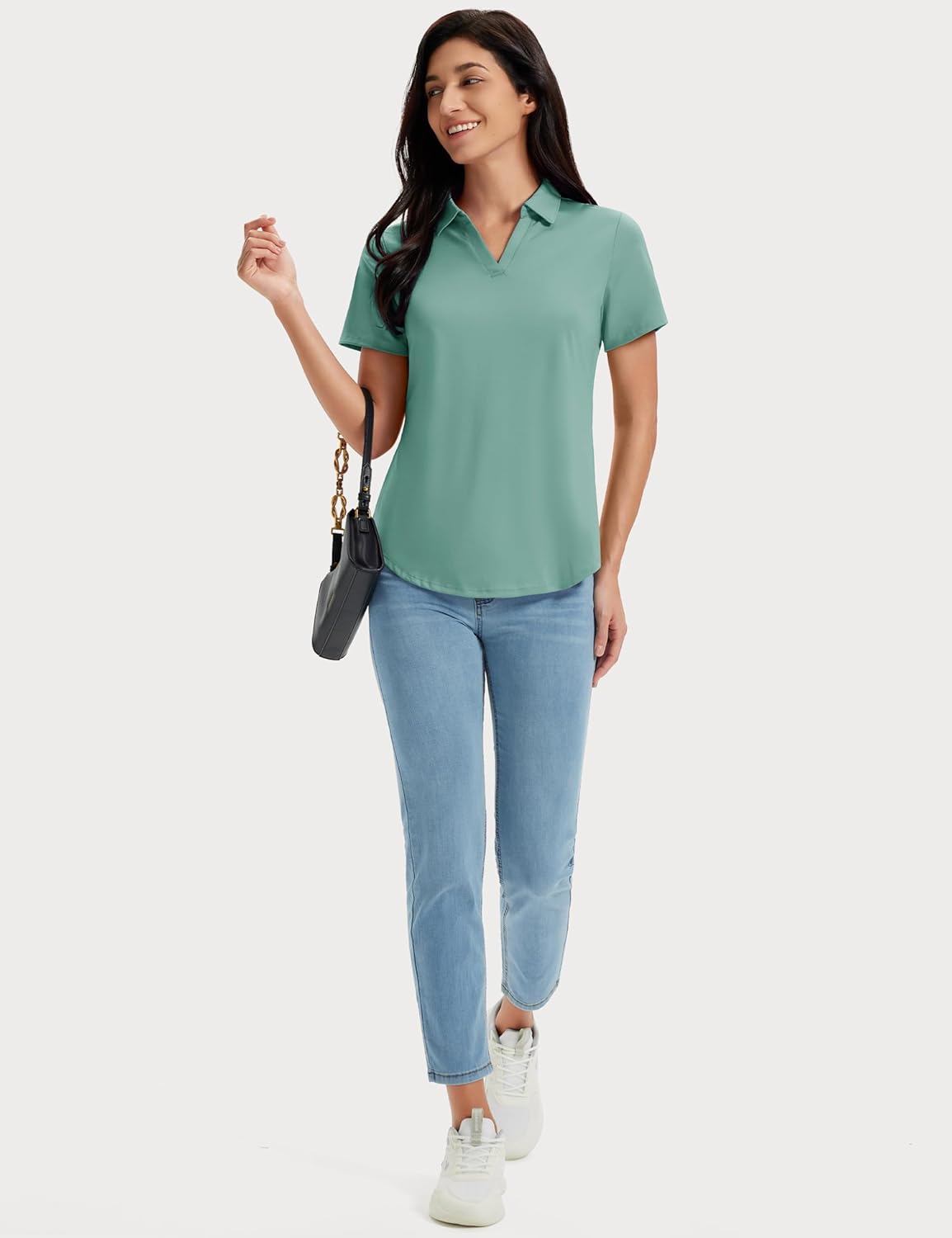 MAGCOMSEN Women's Golf Shirts Short Sleeve Polo UPF 50+ V Neck Collared Tops Quick Dry Tennis Athletic T Shirts - Image 7