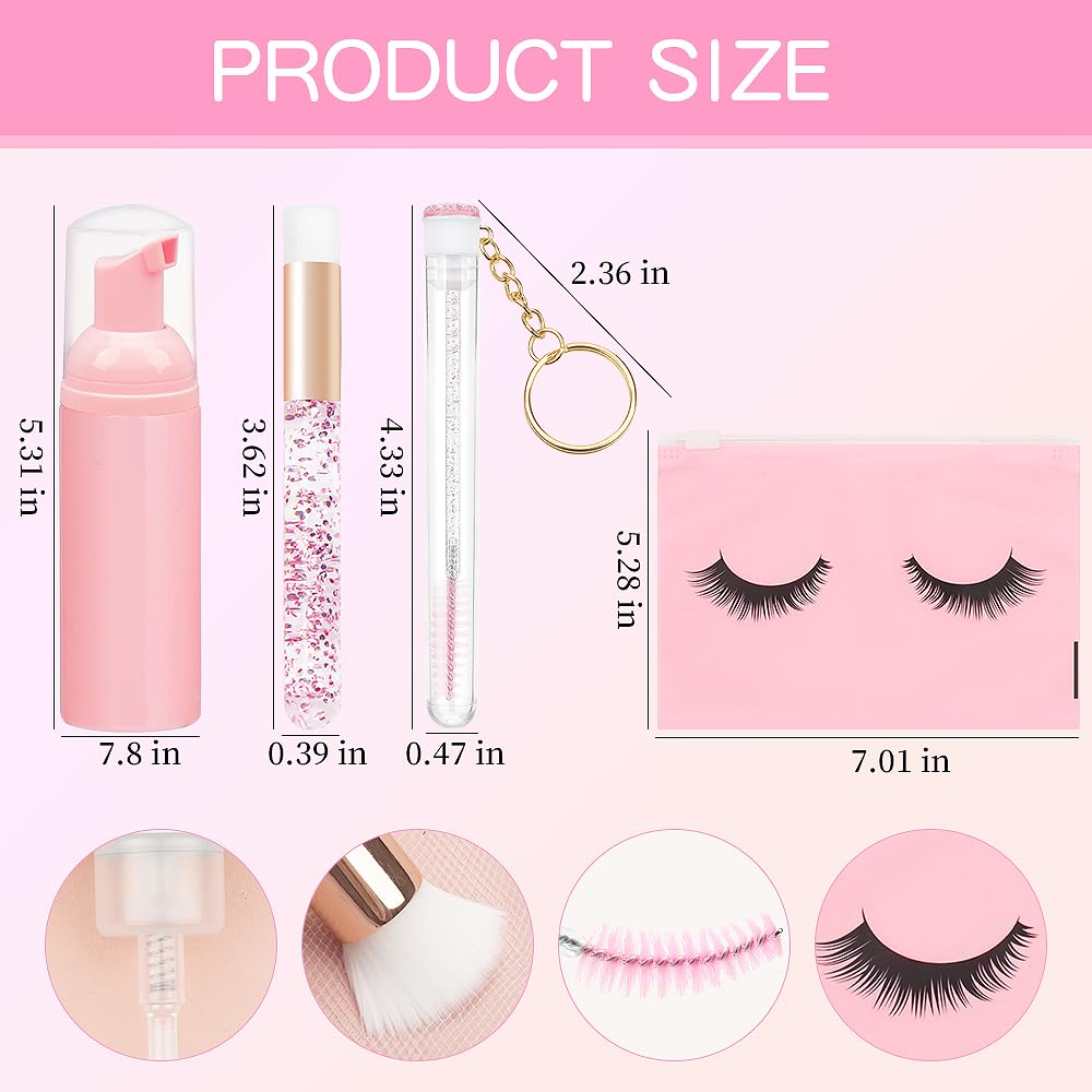Mekupeu Lash Shampoo Brush Set - 10pcs Crystal Cleansing Brush, 10pcs Disposable Tube Mascara Wands, 3pcs Empty Shampoo Bottles for Extensions Aftercare