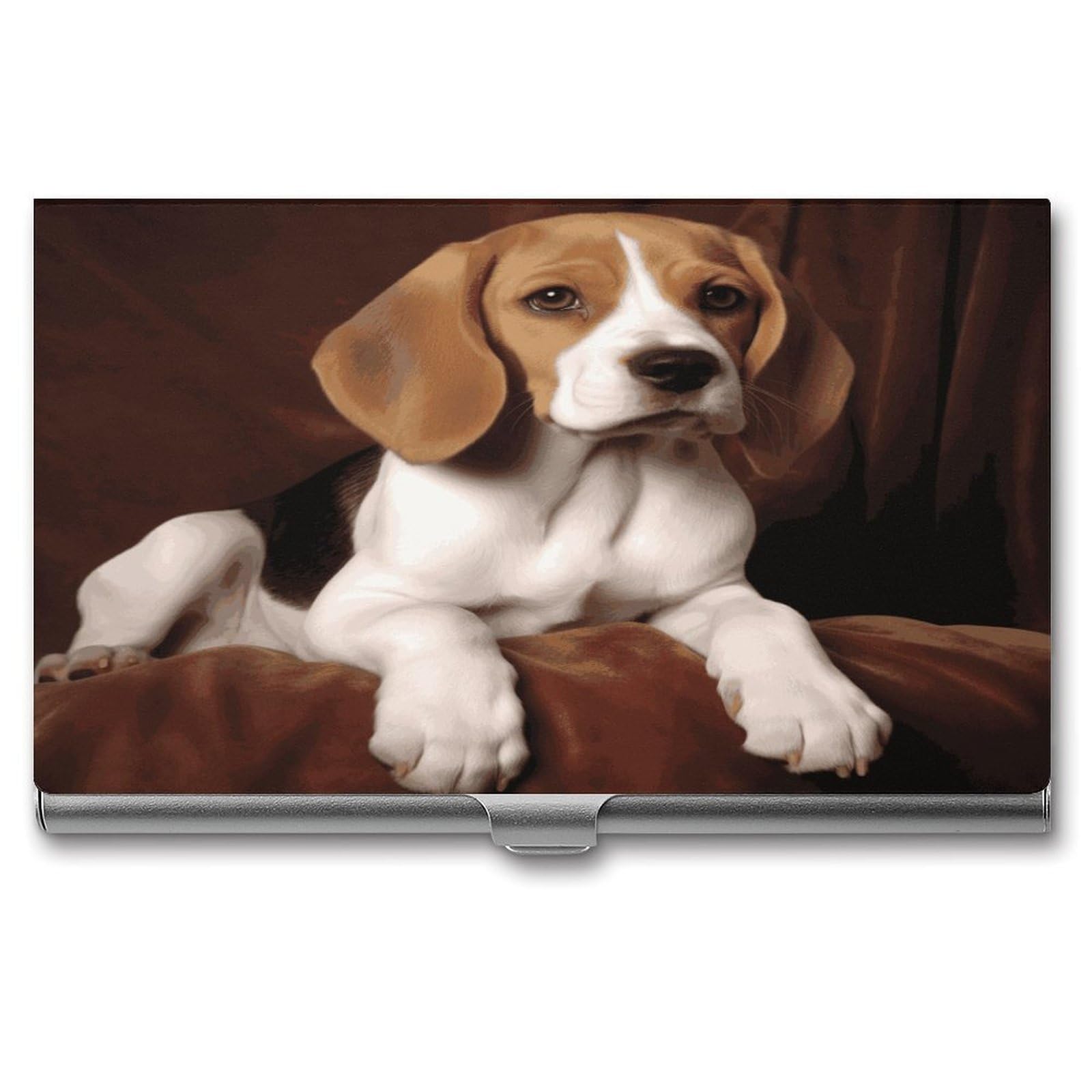 Jtrehy Men's Style Ovely Pet Dog Beagle Business Card Holder Slim Purse Name Card Holder Portable Metal Business Card Case Wallet Large Capacity Lightweight Business Card Case For Wo