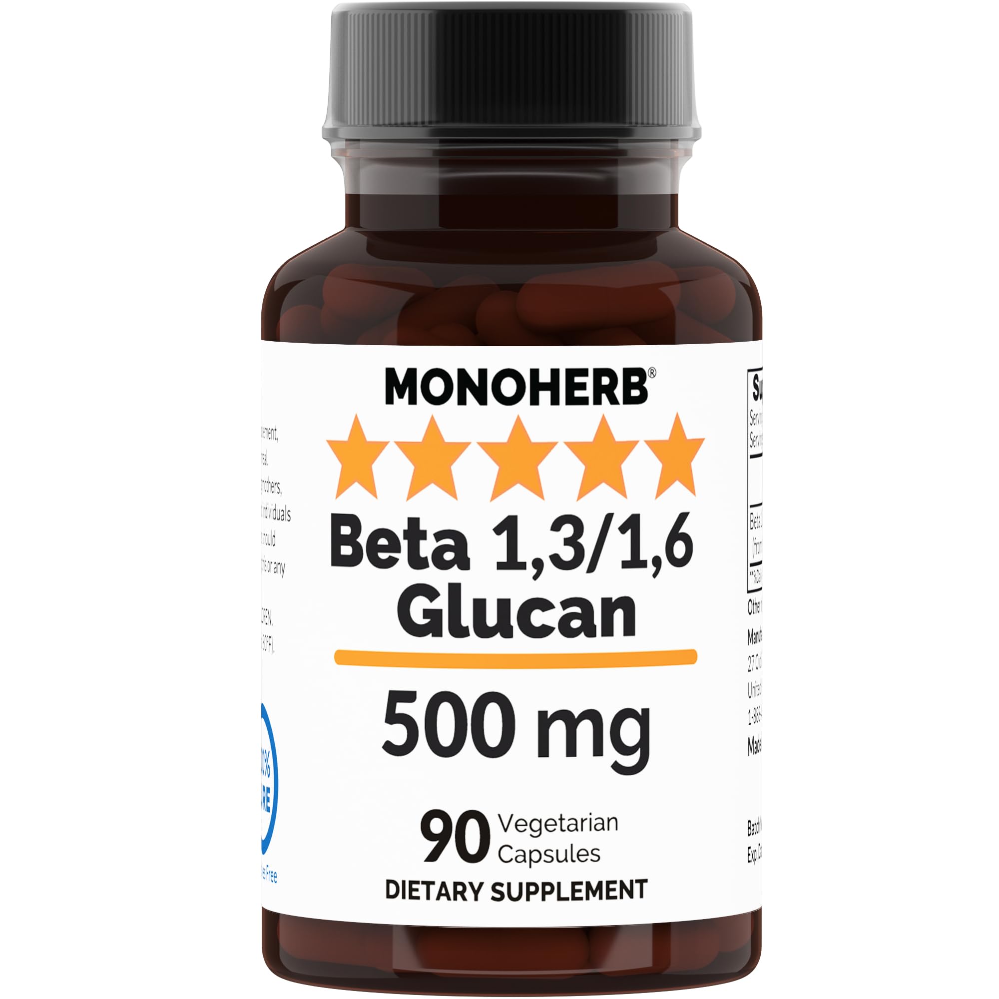 Beta 1,3/1,6 Glucan 500 mg per Capsule - 90 Veg Capsules - 90 Servings