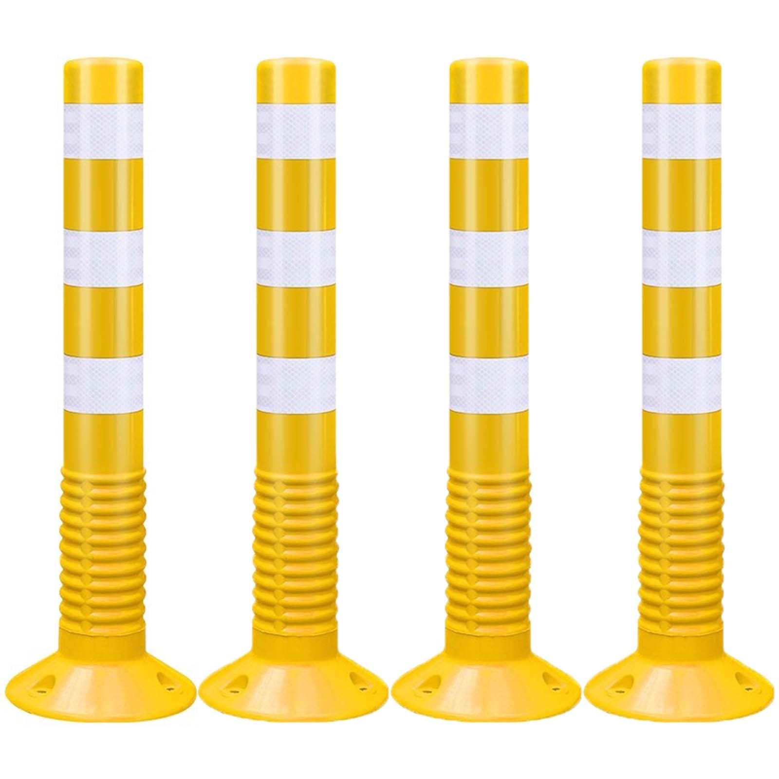 SaryEdge Traffic Safety Bollards with Reflective Bands - Durable Plastic Parking Barriers for Driveway and Road Delineation,Yellow-4pcs,Yellow-4pcs