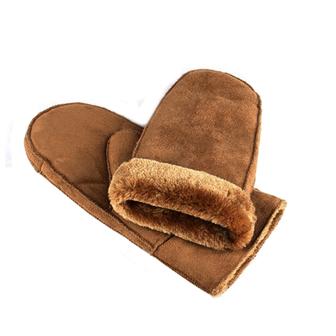 Meliya Womens Thermal Winter Gloves Fake Sheepskin Mittens with Fold Back Cuff(Camel)