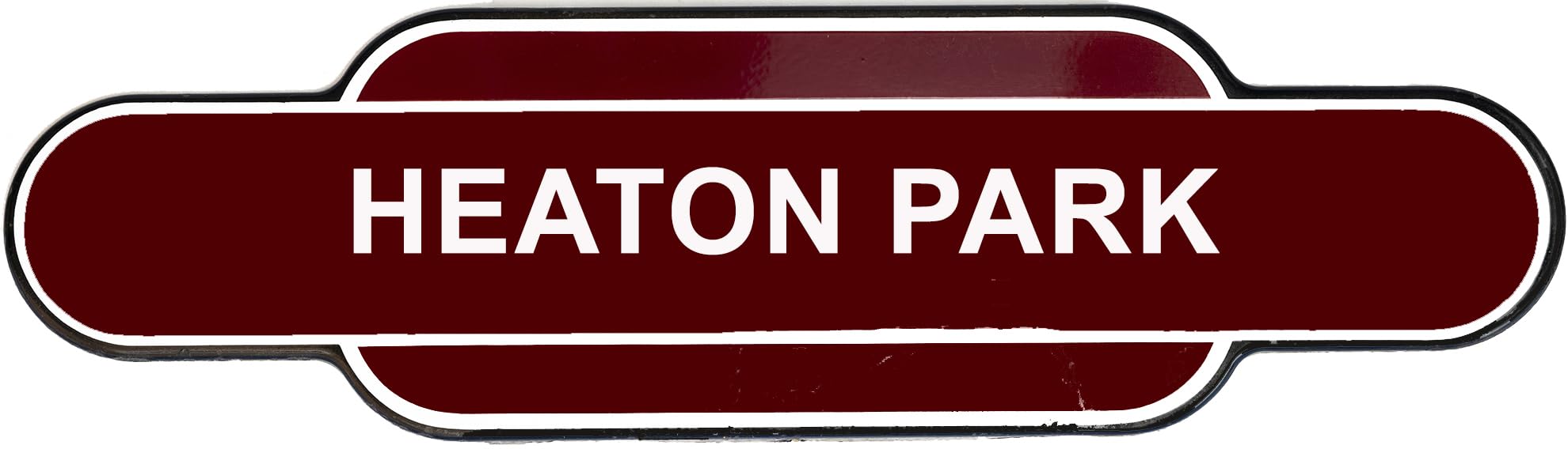 Railway Station Totem Sign, Stations Or Personalised Metal, Multiple Colours and Sizes, Rust-Proof (405X105 MM, HEATON PARK)