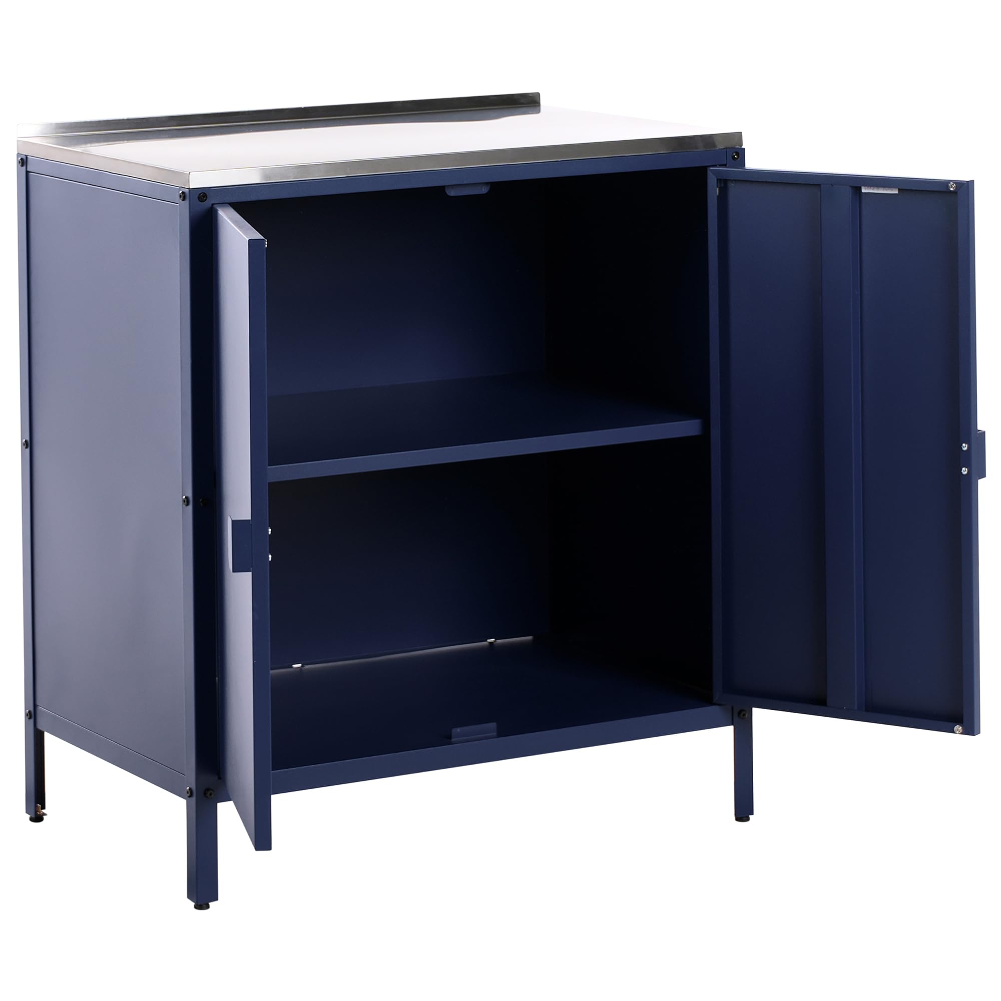 Beliani Armario Cocina Exterior 2 Puertas de Acero Inoxidable Azul Vilama
