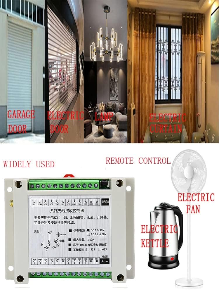 433mhz DC 12V 24V 36V 8 Channel RF Wireless Remote Control System Receiver Transmitter Universal Power Industrial 200-3000m - (Color: Yellow)