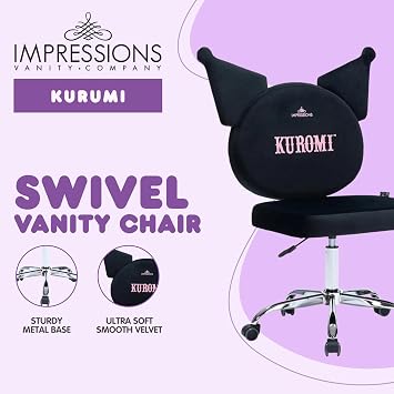 Impressions Vanity Kuromi Velvet Swivel Vanity Chair with Wheels, Black