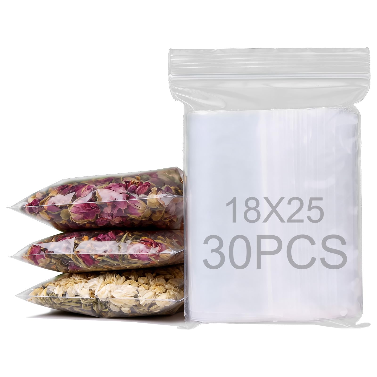 GESDYO 30 Pcs Reusable Ziplock Clear Seal Bags Reusable Saving Space Plastic Ziplock Seal Clothes Bags,Suitable for socks, cosmetics, toiletries storage 18×25cm
