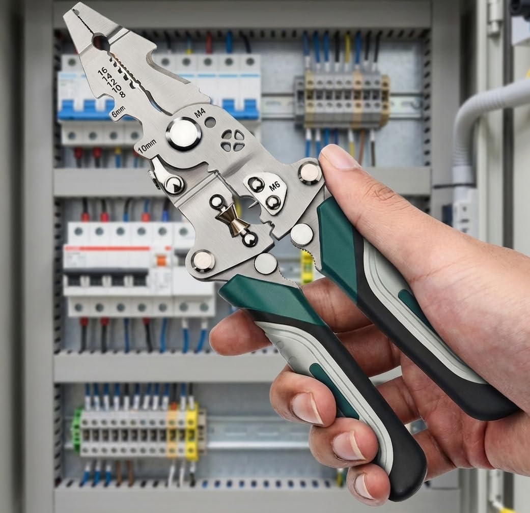 Foldable Multifunctional Wire Stripper, Multi Tool Pliers, Crimper and Side Cutter, Portable Tool for Cable Cutting, Wire Stripping, Crimping and Screw