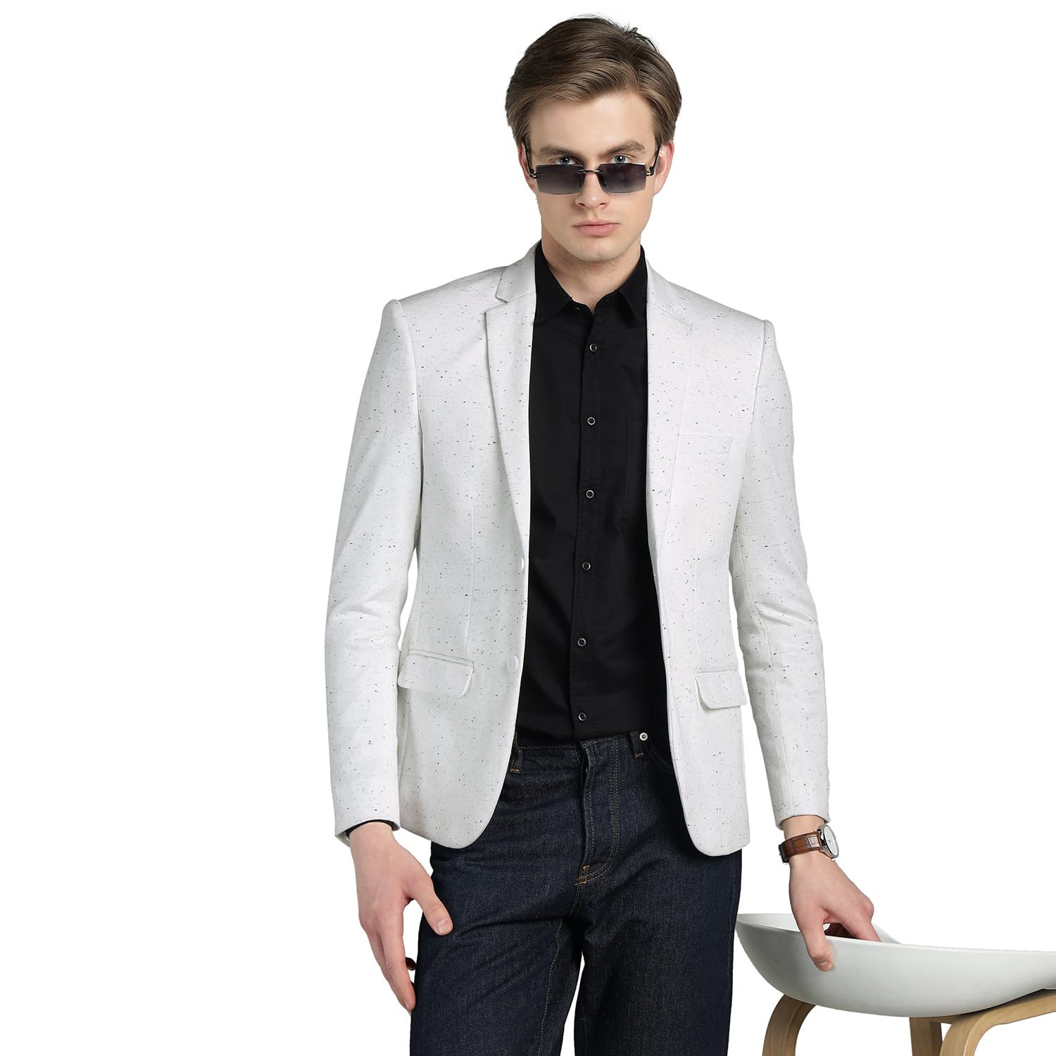 richlook Men’s Off White Speckled Textured Slim Fit Blazer – Designer Party, Casual & Formal Wear Blazer for Men-picture-19