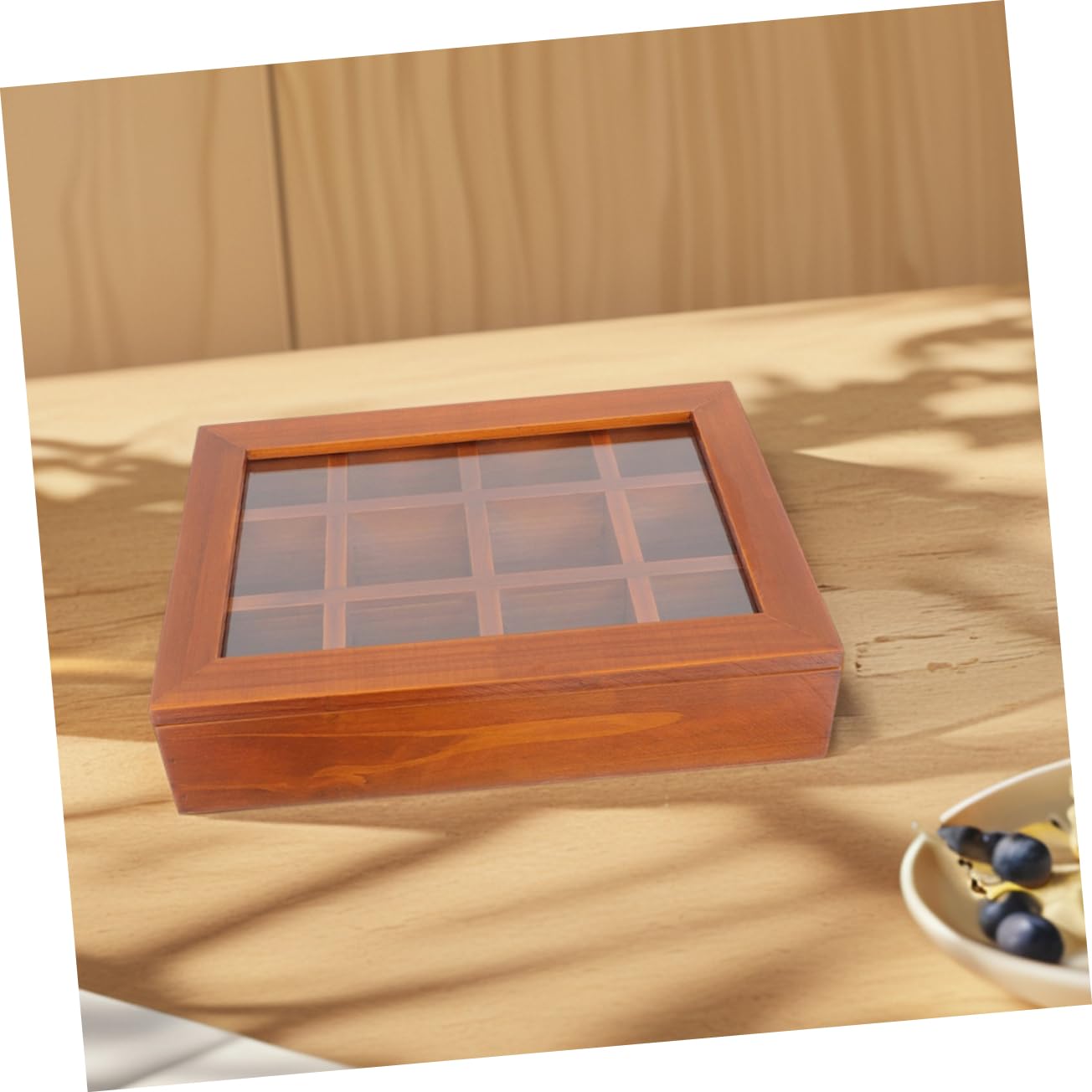 BESTOYARD Boîte à Sachets de Thé Rangement Hermétique Compartimentée en Bois Couvercle Transparent avec Fenêtre avec 12 Compartiments Grosse Capacité Cuisine et Bureau