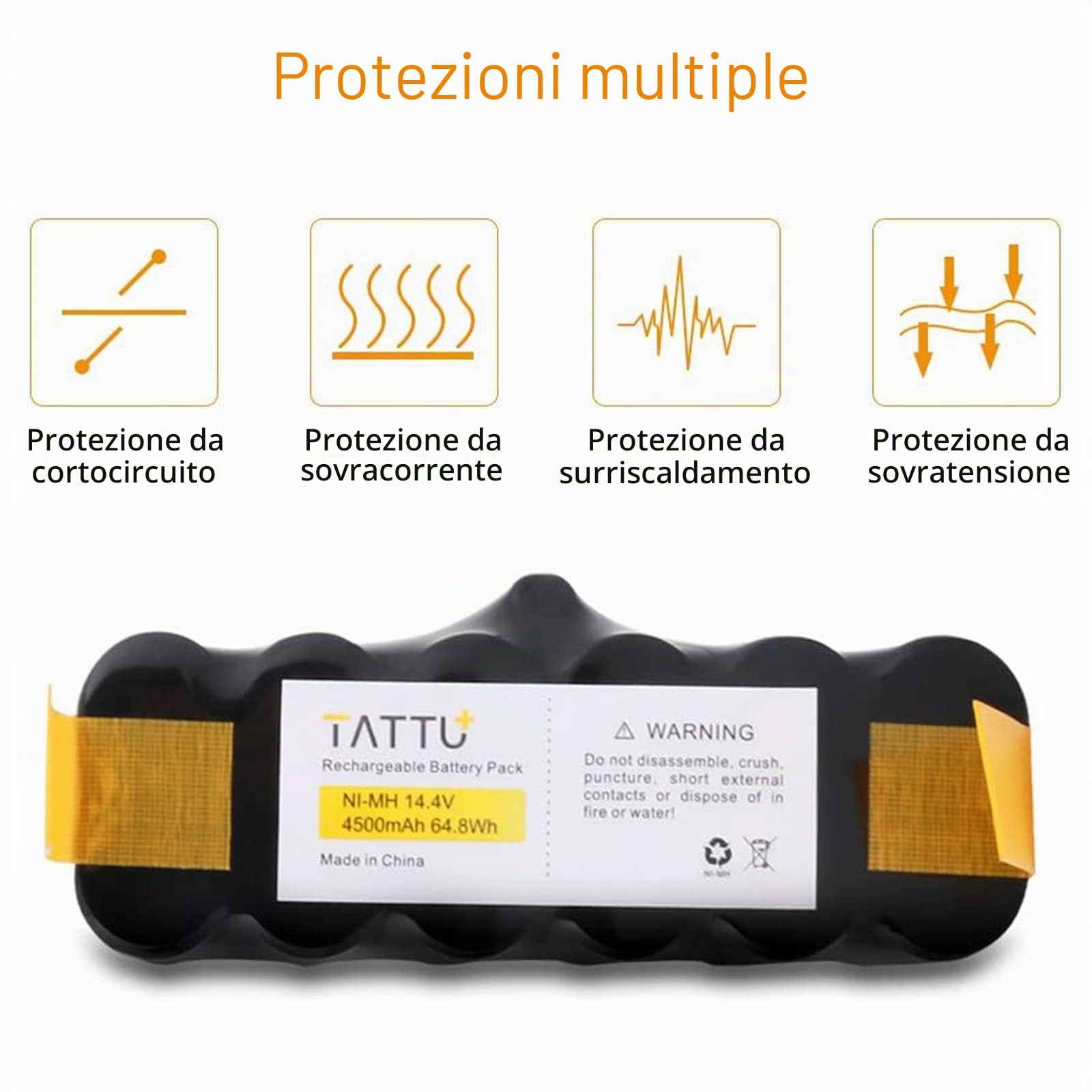 TATTU Batteria di ricambio compatibile con iRobot Roomba 4500mAh 14,4V Batteria NiMH compatibile con aspirapolvere iRobot Roomba Serie 500, 600, 700, 800, R3, 80501, 4419696, Scooba 450