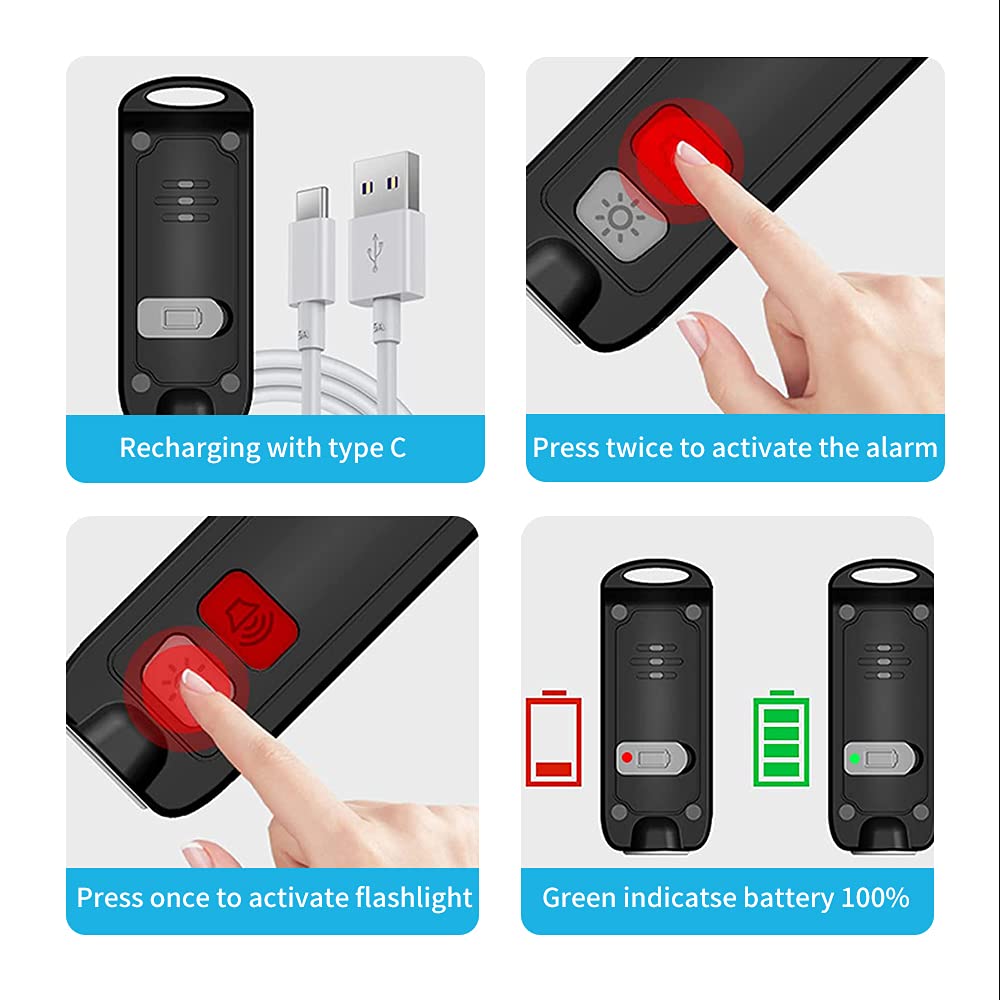 Allarme Di Sicurezza Personale 130 DB EMylo - Portachiavi Ricaricabile Con Torcia LED Per Donne E Anziani - Foto 4