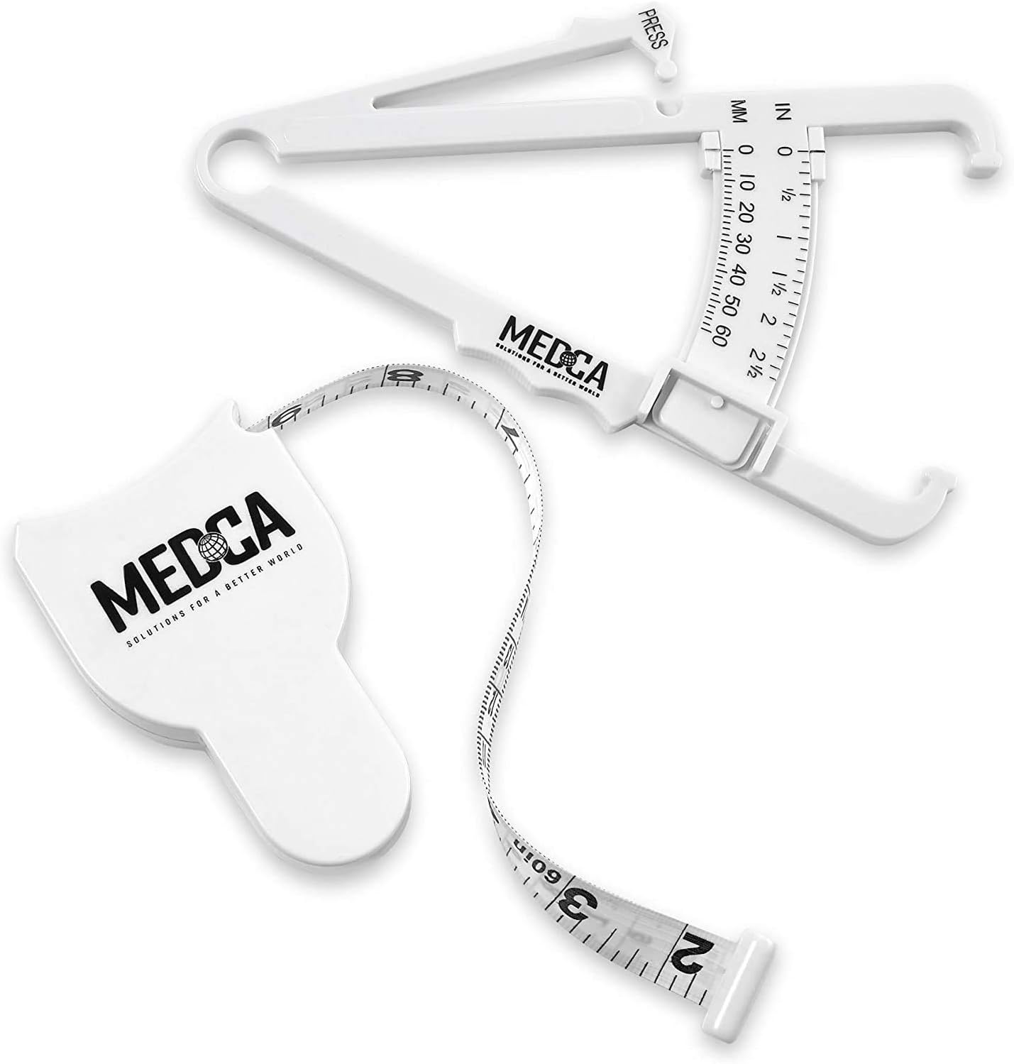 Body Fat Caliper and Measuring Tape for Body - Skinfold Calipers and Body Fat Tape Measure Tool for Accurately Measuring BMI Skin Fold Fitness and Weight-Loss - New Upgraded Design (White) : Health & Household