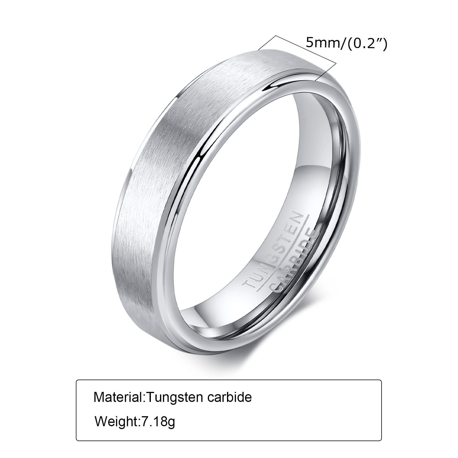 Daesar Bague Couple Fiançailles, Alliance Bague Femme et Homme Tungstène Mat Brossé 5MM Ronde Bague de Promesse Argent