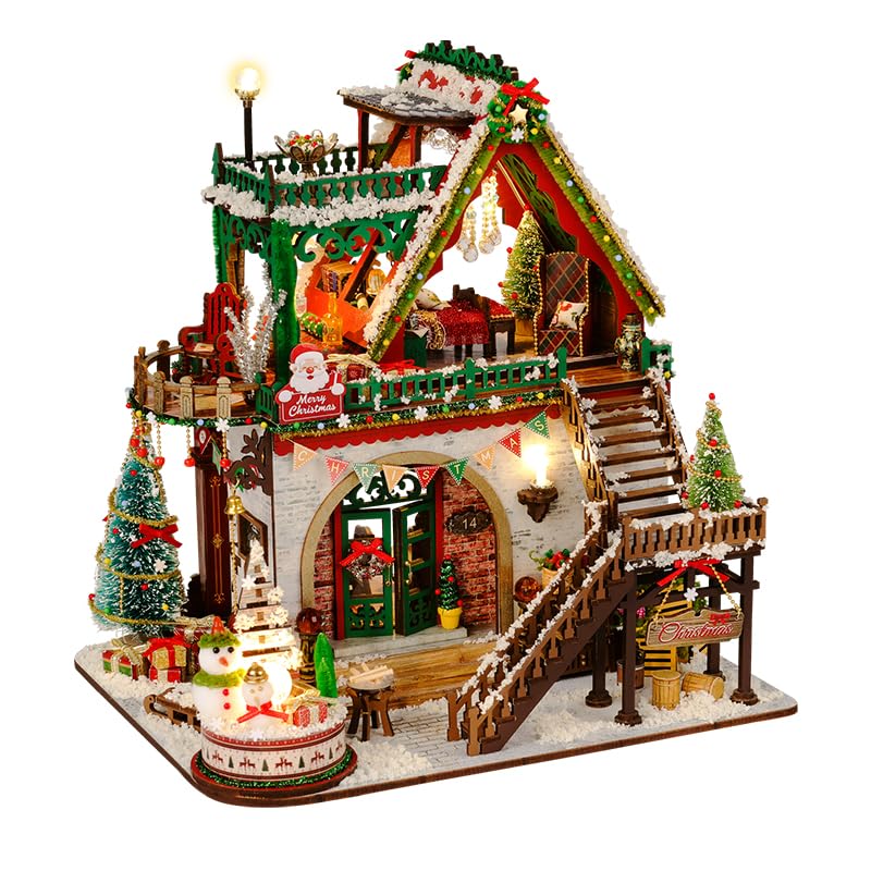 Roroom DIY Miniature House Kit for Adults, Christmas Lodge Building Model