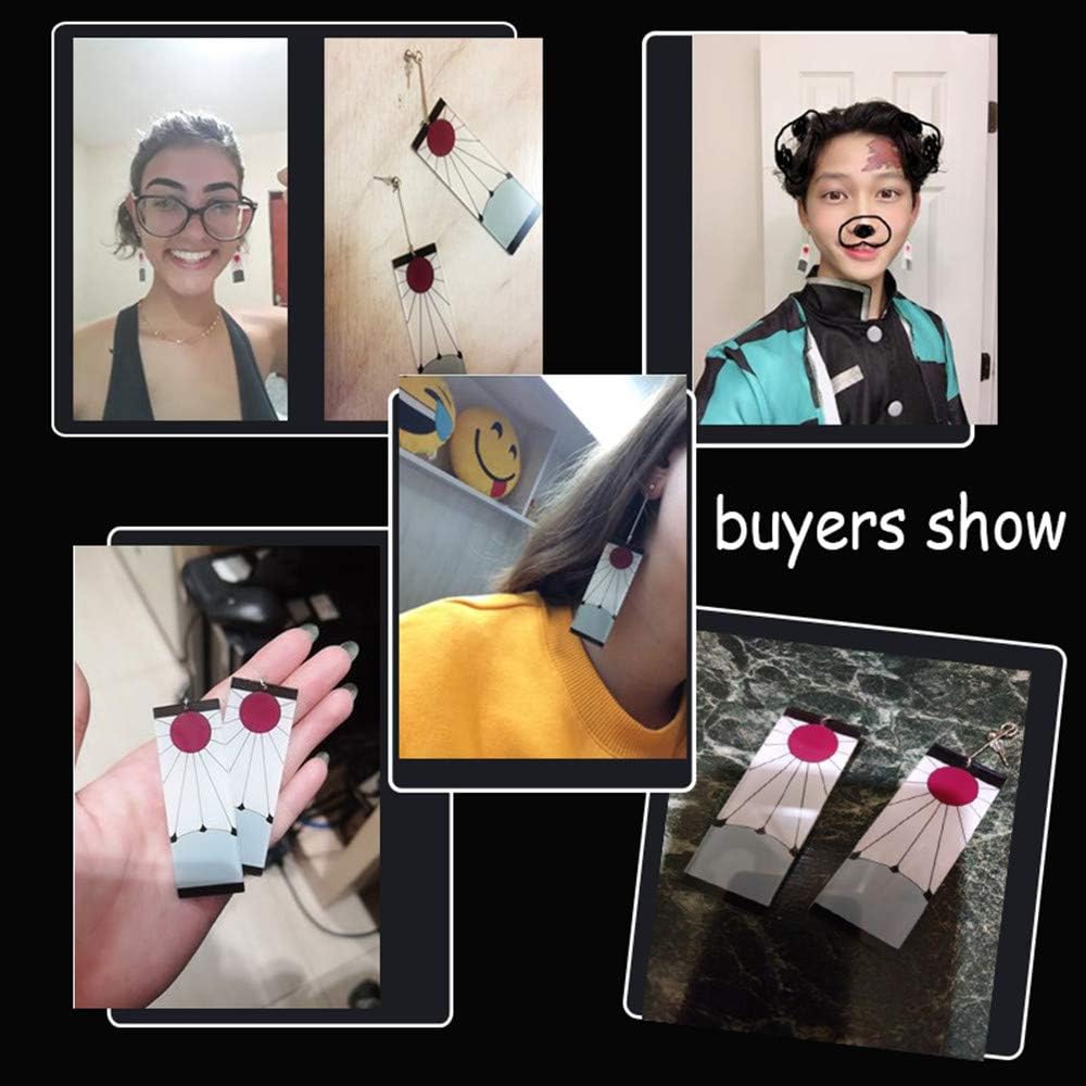 Miniatura 7 de Aretes de Tanjiro del anime Demon Slayer, de Kimetsu No Yaiba Hanafuda accesorios para cosplay de anime, para chicas