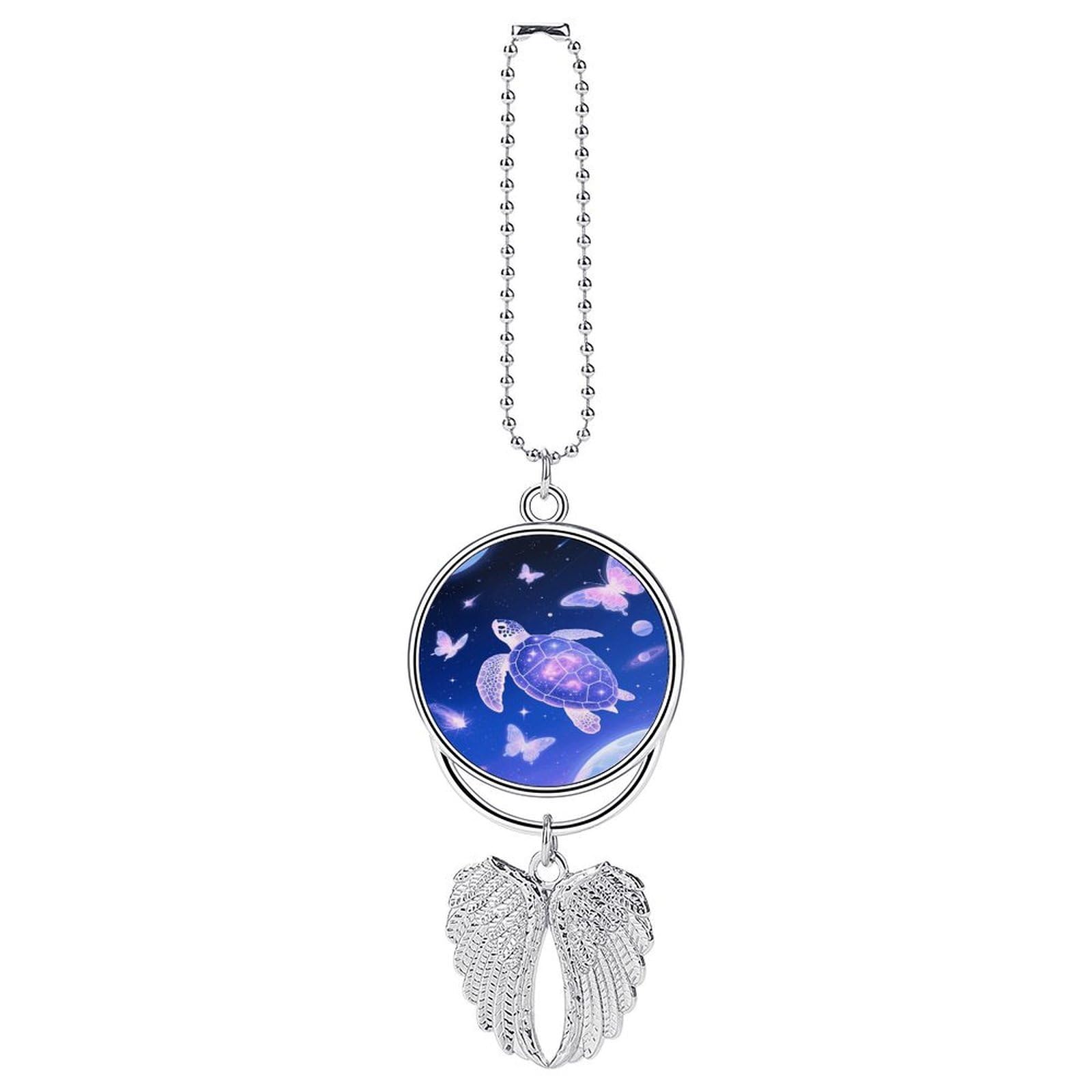 Turtle Car Pendant Car Rearview Mirror Pendant Custom Photo Car Hanging Ornament Car Rear View Mirror Hanging Accessories Angel Wing Car Charm Gift for Men Women