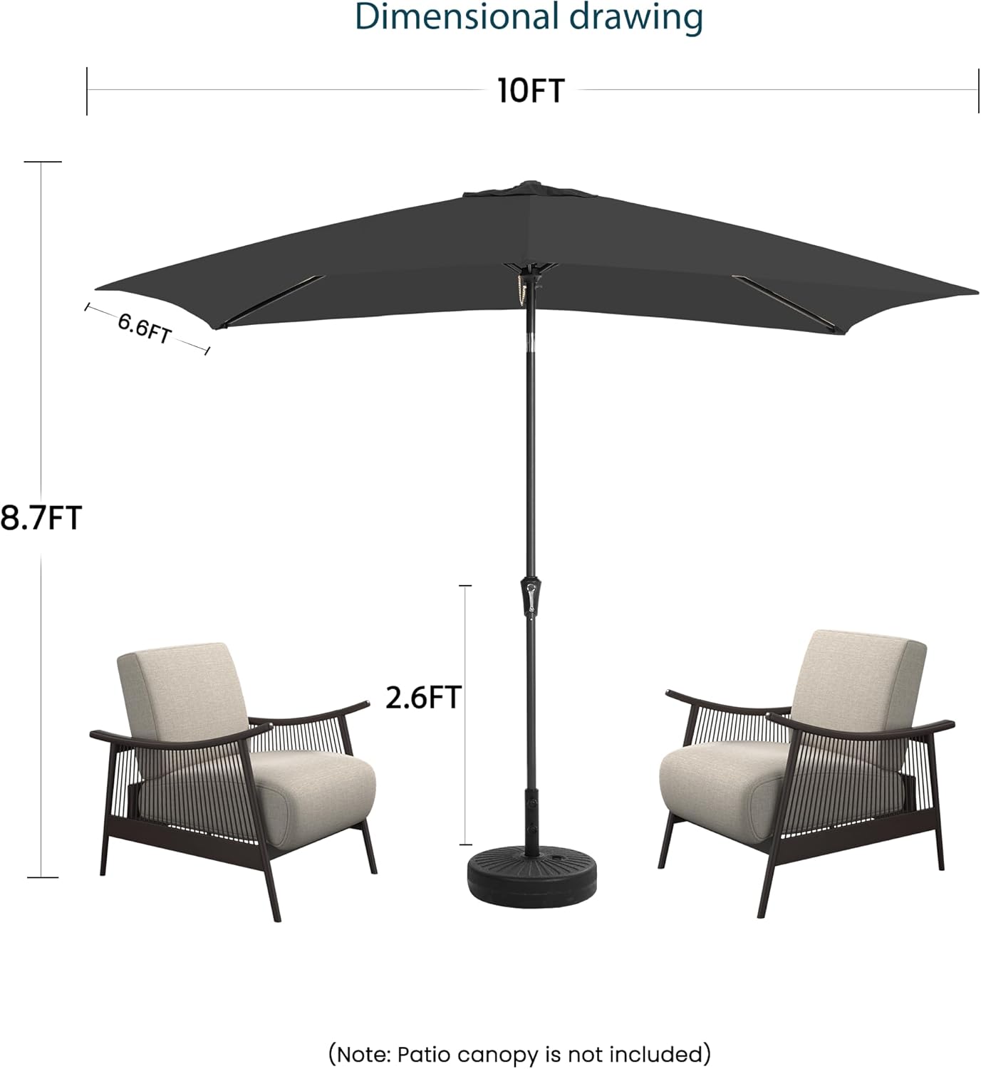 6.5x10FT Rectangular Patio Umbrella with Push Button Tilt & Crank Lift for Garden,UV Protection Outdoor Umbrella for Deck,Pool and Yard,Grey
