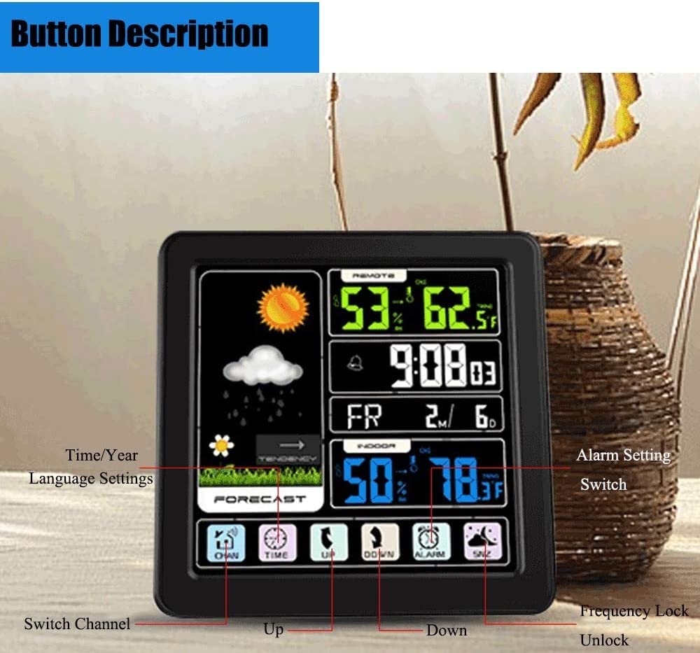 Estación meteorológica con pantalla táctil y sensor inalámbrico para exteriores, con bloqueo, reloj despertador con pronóstico del tiempo, juguetes para bebés, monitor de temperatura y humedad pa