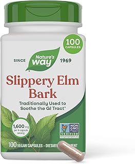 Nature's Way Slippery Elm Bark Capsules, Traditional Digestive Support to Soothe Gastrointestinal Tract*, 1,600 mg per 4-Capsule Serving for Traditional GI Support*, Vegan, 100 Capsules