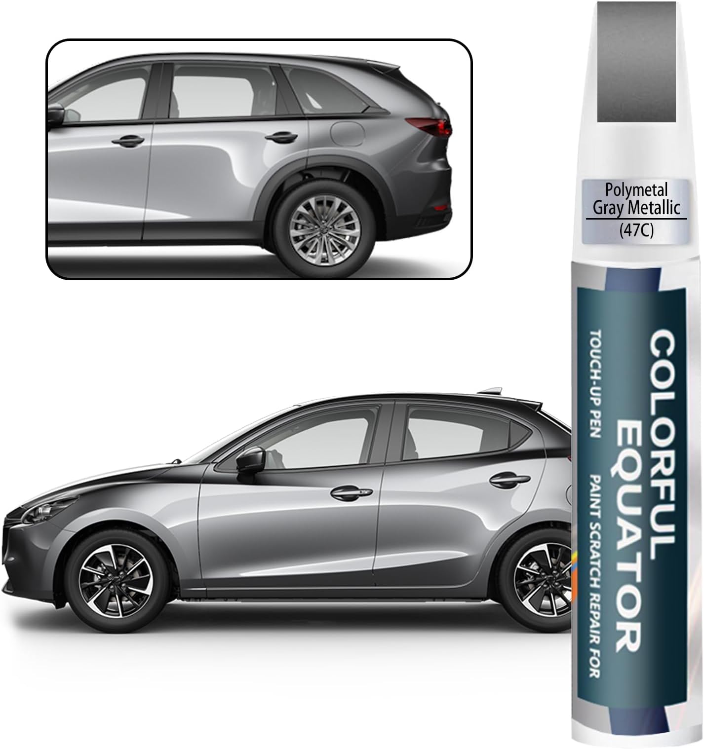 47C Polymetal Gray Metallic Touch Up Paint for Mazda, Car Paint Pen Scratch Repair Two-In-One Touch Up Paint, Premium Car Scratch Remover for Deep Scratches