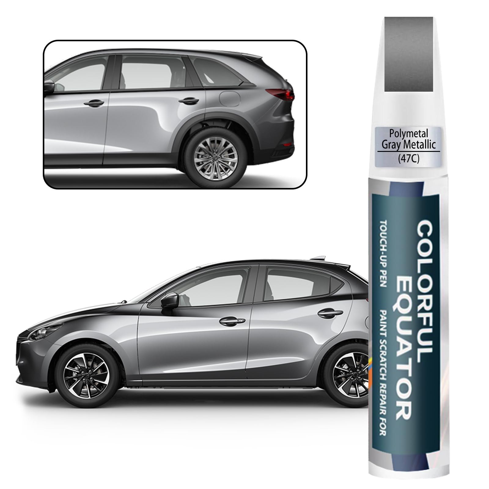 47C Polymetal Gray Metallic Touch Up Paint for Mazda, Car Paint Pen Scratch Repair Two-In-One Touch Up Paint, Premium Car Scratch Remover for Deep Scratches